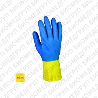 Перчатки латекс/неопрен, длина 30 см, рифленая поверхность пальцев и ладони, G80, желтый/голубой цвет, размер M, 12 пар, KimberlyClark, 38742уп