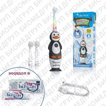 BrushBaby Sonic WildOnes звуковая зубная щетка Пингвин 010 лет  Подарок детский гель для лечения стоматита